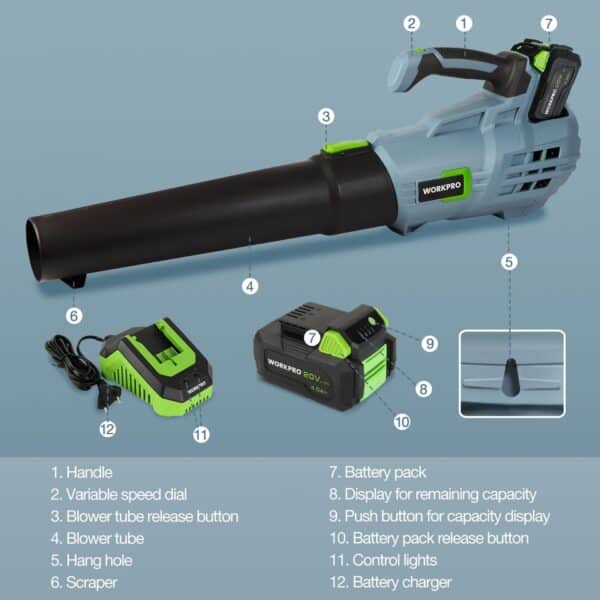 Cordless Leaf Blower with 4.0Ah Battery and Quick Charger - Image 2