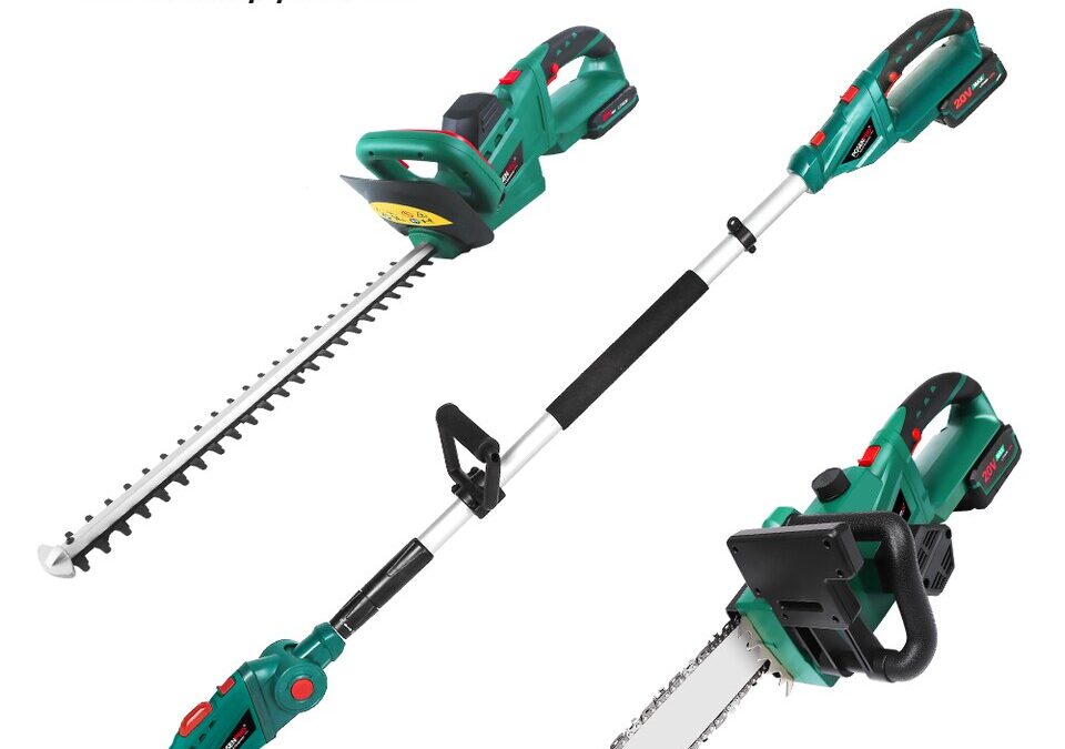 Cordless Electric Hedge Trimmer with Pruning Shears and Grass Trimmer