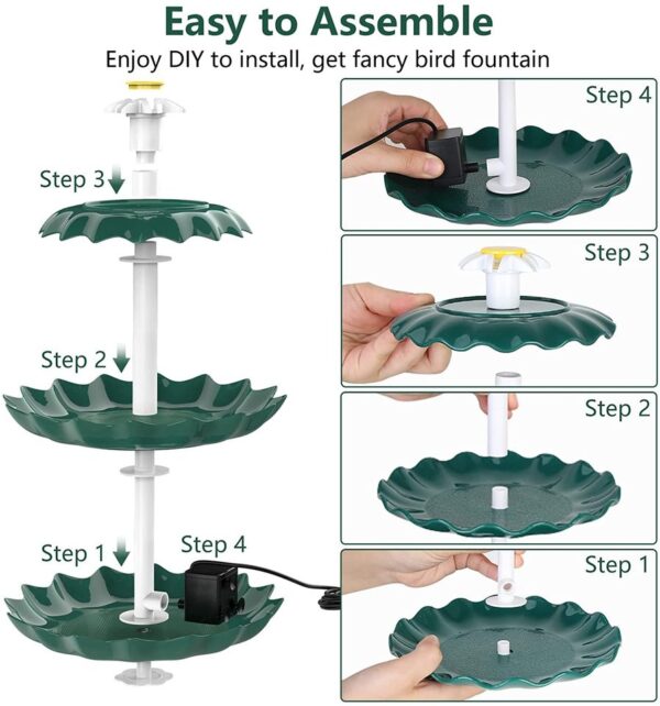 3 Tiered Bird Bath with Solar Pump - Image 7